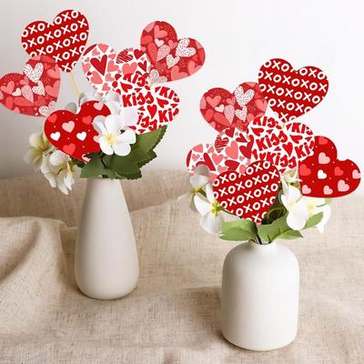 15PCS Heart Shape Valentines Day Decorations Confession Arrange Props Bouquet Decoration Sticks Romantic Multipurpose