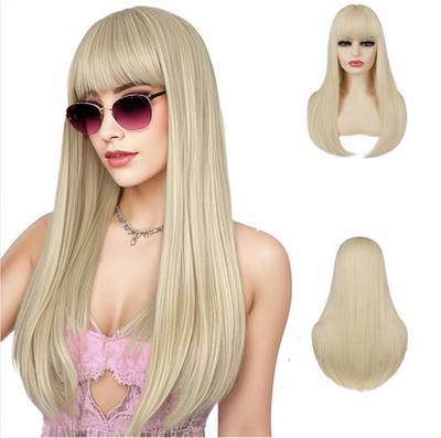 Synthetic Hair Blonde Wigs with Bangs Long Silky Straight Wig for Women Cosplay Wig Party Heat Resistant Daily Costume