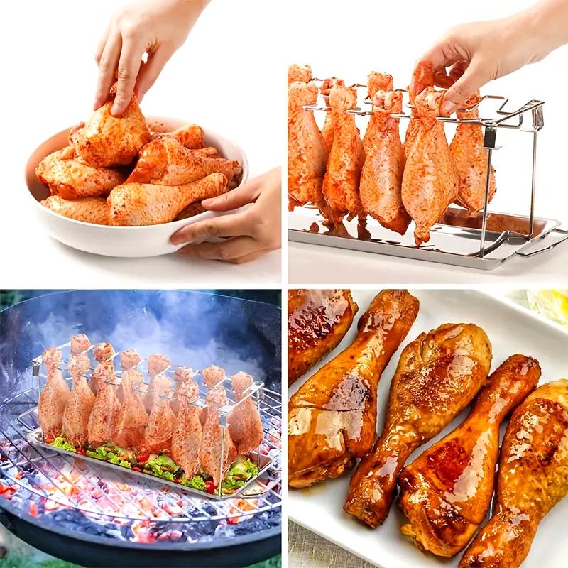 Folding Stainless Steel Chicken Leg Wing Rack Chicken Leg Grill, BBQ Chicken Wing Rack, Vertical Grill for Smoker Grill, O