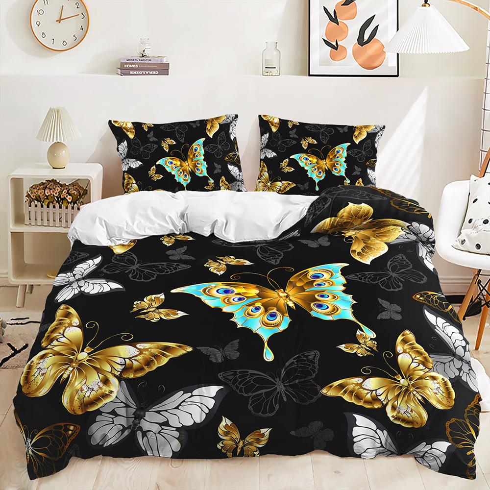 

Пододеяльник Golden Butterfly Rose Декоративное постельное белье Цифровая печать Комплект из трех предметов 229 * 264 (three-piece set) 90g