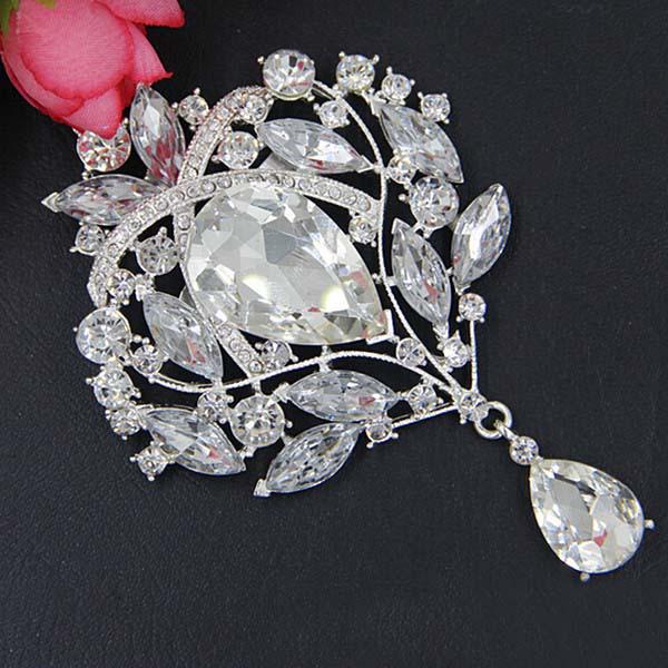 

Элегантная большая брошь-капля из стекла со стразами, аксессуар для свадебного платья B699