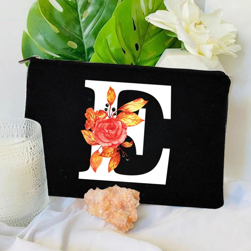 26 Floral Alphabet A-Z Makeup Bag Purse Party Lipstick Cosmetic Bags Fashion Letters Women's Outdoor Travel Toiletry Pouchs