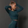 Seamless Tight Solid Color Pleated Sports Long Sleeved Top With High Elasticity, Breathability, Running, Fitness, Yoga Clothes For Women