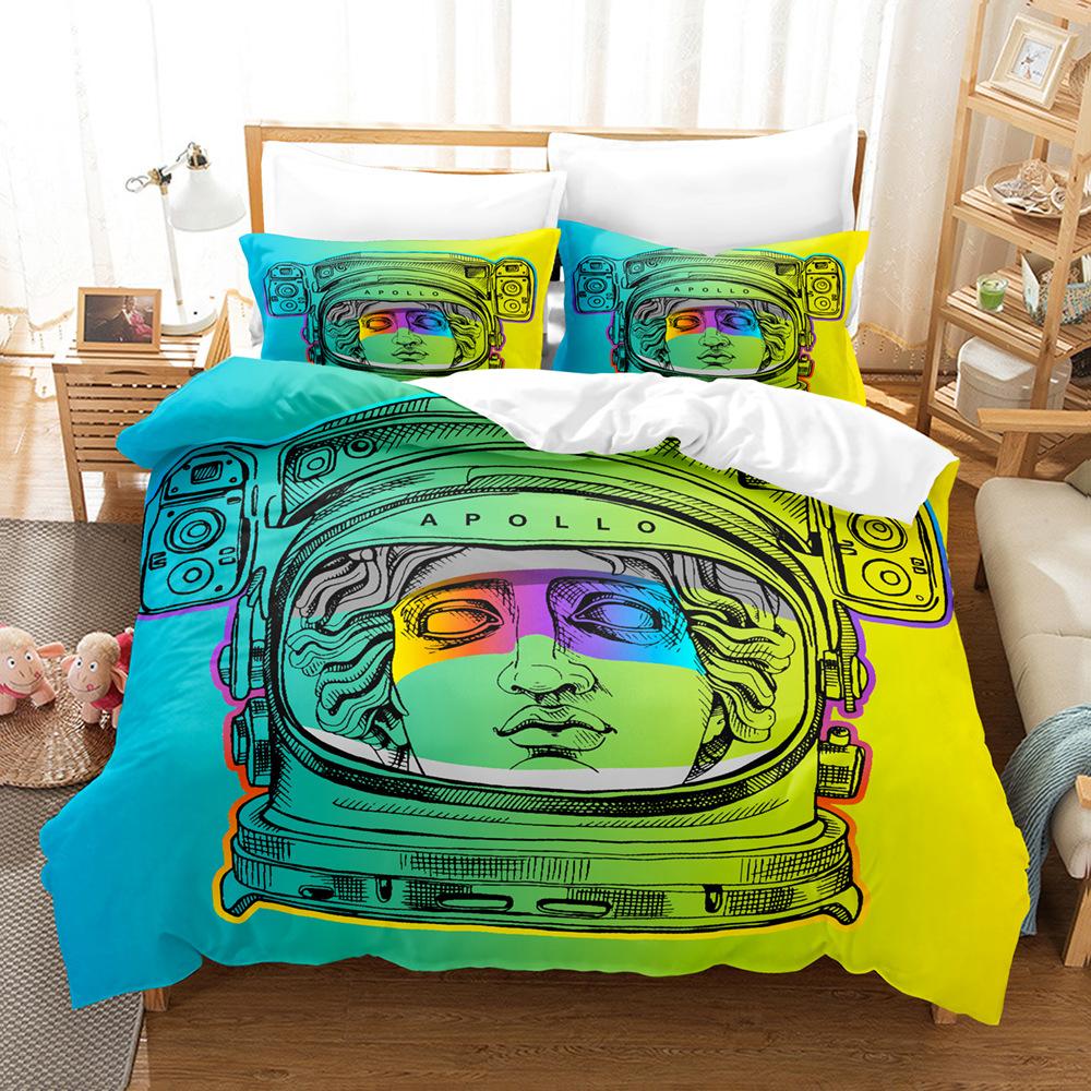 Custom Astronaut 3D Digital Printing Three-Piece Set Household Bed Sheet Quilt Cover