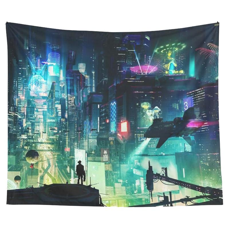 Aertemisi Cyberpunk Neon City Futuristic Aesthetic Tokyo Japan Japanese Anime Tapestry Wall Hanging Art for Bedroom Living Room 74x94cm(29x37in)