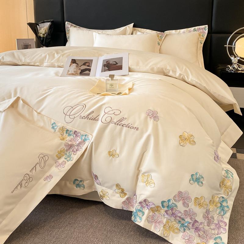 100 Pure Cotton 4pcs Set Class A Maternal and Infant Grade Long-staple Cotton Embroidered Quilt Cover Cotton Bed Sheet Mattress Household Bedding