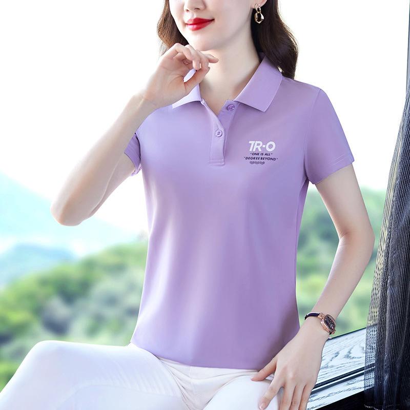 

Спортивная футболка с лацканами, быстросохнущая рубашка-поло, женская, с короткими рукавами, большого размера, для гольфа, тенниса, бадминтона, свободный топ 5XL фиолетовый