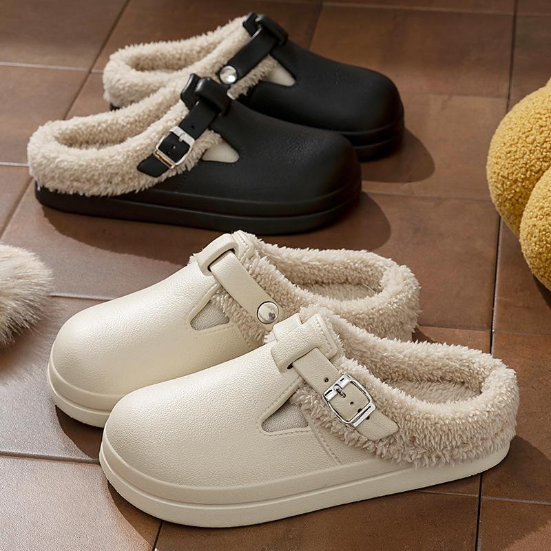 Fashion New Waterproof EVA Indoor Street Slippers For Women Winter Warm Shoes Thick Sole Soft Plush Female Home Daily Walking Slipper
