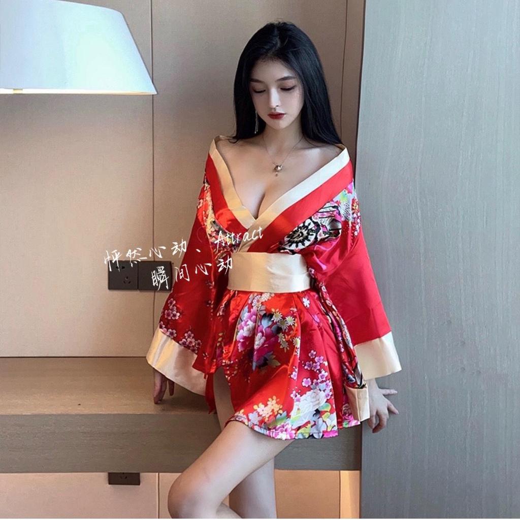 Seductive Deep V Geisha Kimono Lingerie Nightgown for Women