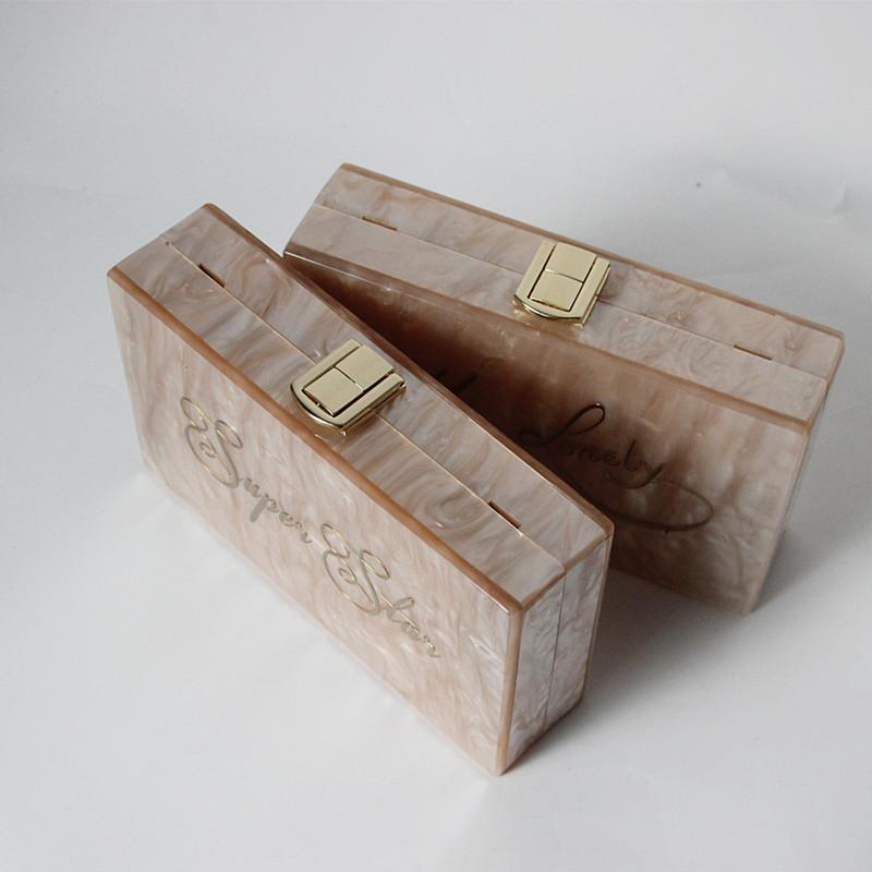 New Trendy Handbag Fashion Women Bags Beige Letter Acrylic Luxury Party Evening Bag Woman Wedding Cute Vintage Box Clutch Purse