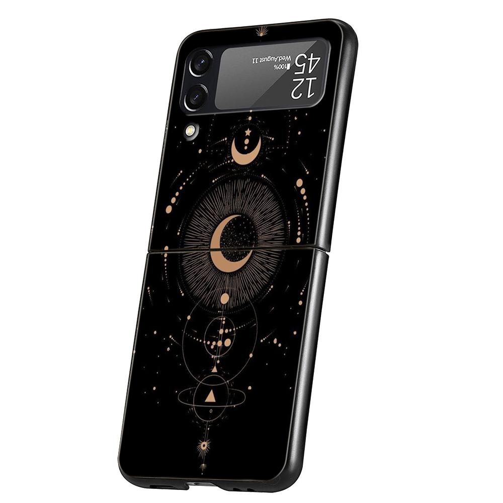 Suns Moons Clouds Astrological Hard PC Phone Case For Samsung Galaxy Z Flip 5 4 3 Black Cover For Galaxy Z Flip 6 Foldable Cases