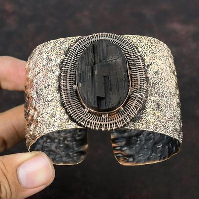 Black Tourmaline Rough Bangle Copper Wire Wrapped Cuff Bracelet Gemstone Bangle Adjustable Bangle Handmade Copper Jewelry Anniversary Gifts