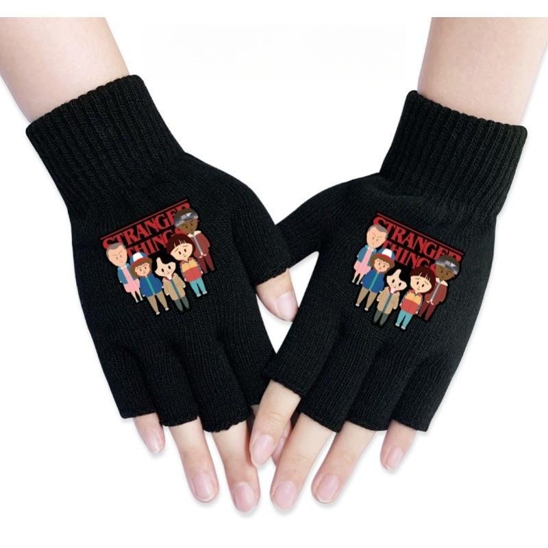 Stranger Printed Cotton Autumn Winter Warm Knitted Touch Gloves Fingerless Gloves