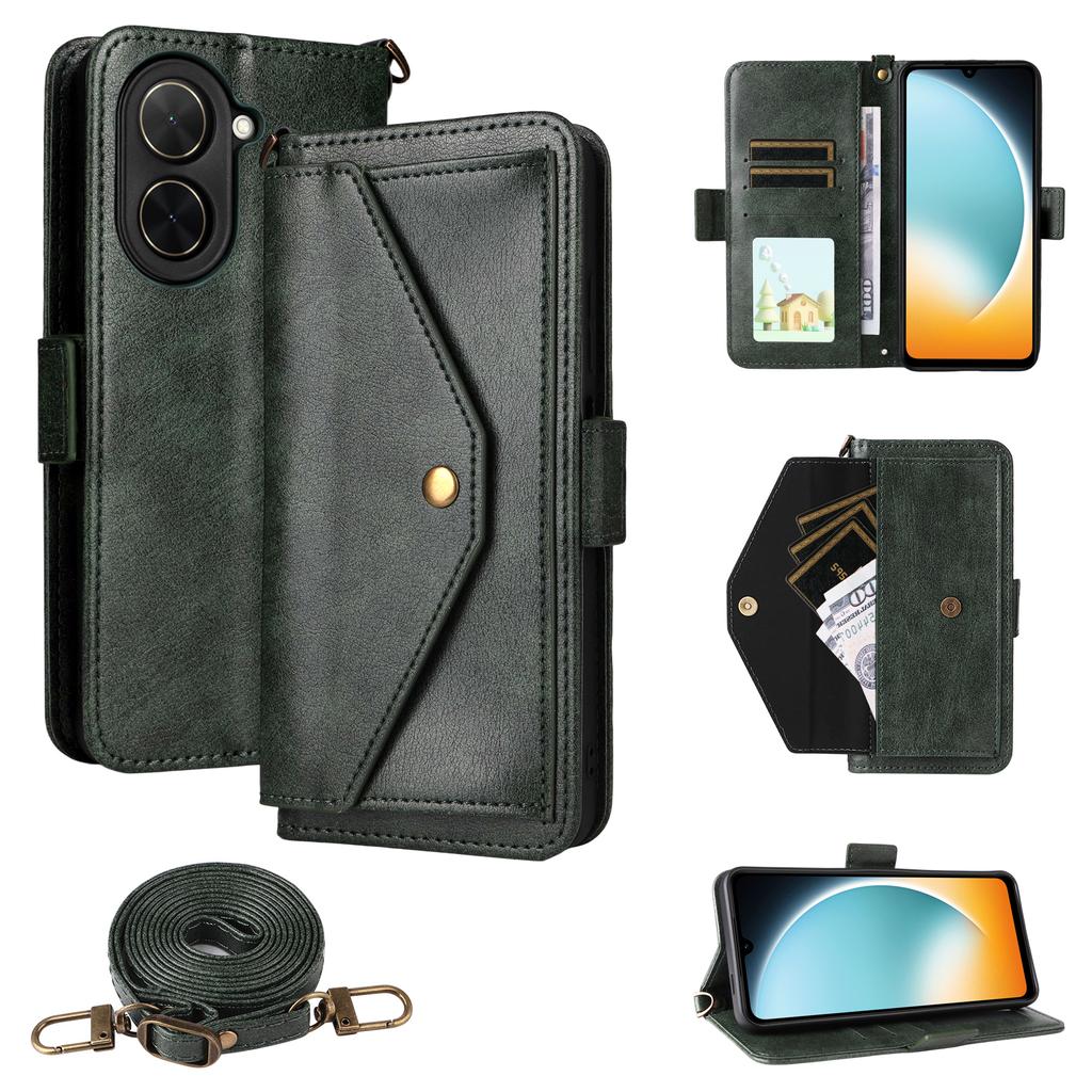 For Xiaomi Redmi A5 4G (171.7mm)/Poco C71 4G Leather Case Magnetic Closure Wallet Stand Phone Cover with Crossbody Strap