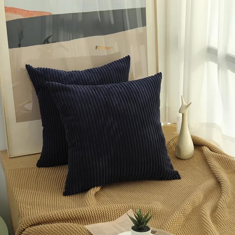 

Premium Corduroy Cushion Cover Pillow Cover with Soft Fluffy Texture Solid Color Durable Home Decoration for Bedroom Living Room 30x50cm темно-синього кольору