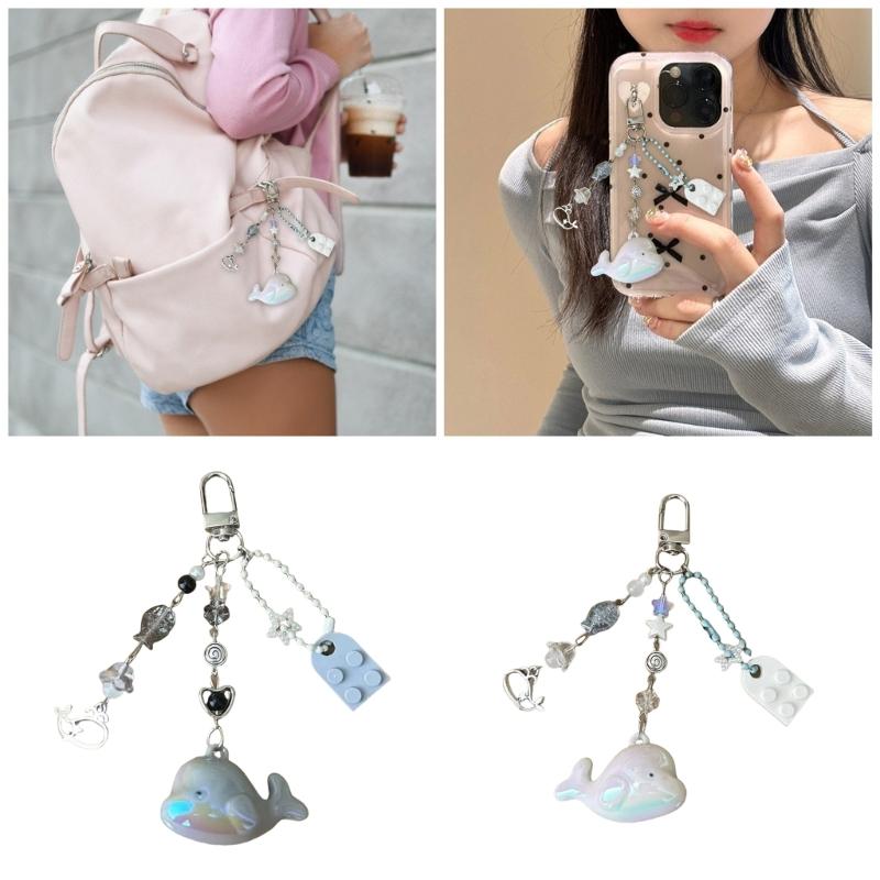 Artistic Dolphin Bead Keychain Simple Styles Key Ornament Acrylic Alloy Texture Suitable for Adding Fun to Bags or Phone