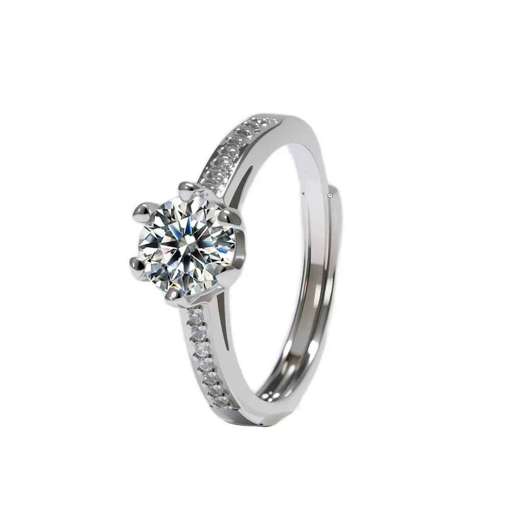 Adjustable Open Design Sparkling Cubic Zirconia Engagement Ring for Women - Non-Tarnish Stainless Steel Wedding Band Jewelry