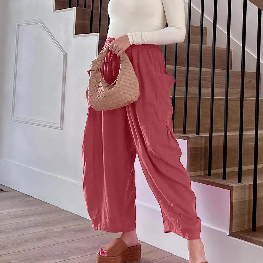 2026 Casual Lightweight Wide Leg Linen Pants Beach Palazzo Harem Trousers Women‘s Linen Wide Leg Pants Casual Loose Beach Palazzo Harem Pants