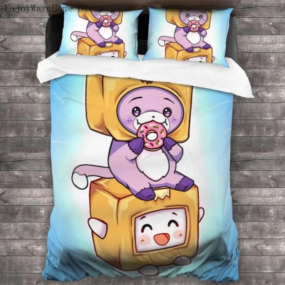 Lankybox Cartoon Cute Kawaii Bedding Set King Twin Double Bed Set Microfiber For Kids Child Duvet Cover And Pillowcase