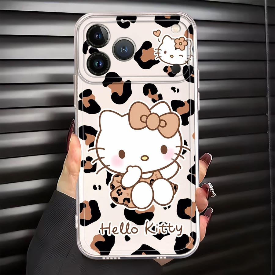 

Soft Phone Cover Case for iPhone 17 Pro Max Air 13 Pro 11 12 Mini XS Max 14 Plus 15 7 8 16 XR Hello Kitty Leopard Print Pattern iPhone 12 Pro