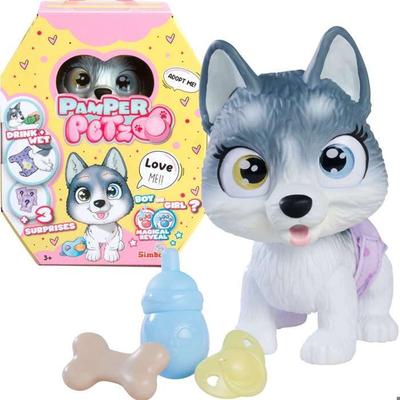 Smoby - Pamper Petz - Husky zum Adoptieren - 4 Zubehörteile - Gelenkig - Holz und macht Pipi - Adoptionsurkunde - Ab 3 Jahren