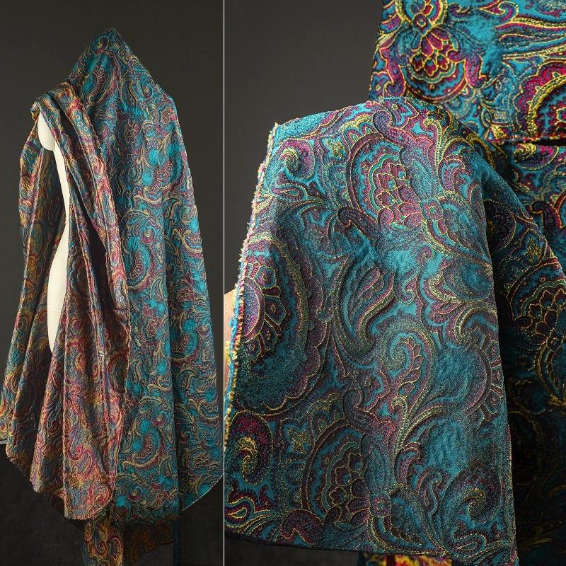 

50x150cm Lake Blue Phoenix Tail Flower Jacquard Texture Retro Ethnic For Sewing Art Coat Suit Jacket Clothing Designer Fabric 50x150cm озеро синий