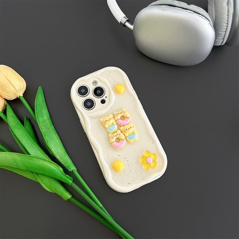 

Блестящий чехол для телефона-пончика для IPhone17 Promax Цветок Красная панда Кошка для Apple 14 Полностью закрывающий Противоударный 13 For iPhone 17Promax