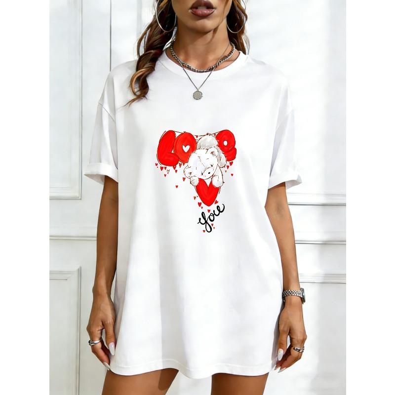 

Oversized T Shirt Black Love Heart With Puppy Print Casual Wear For Women XXXXL білий