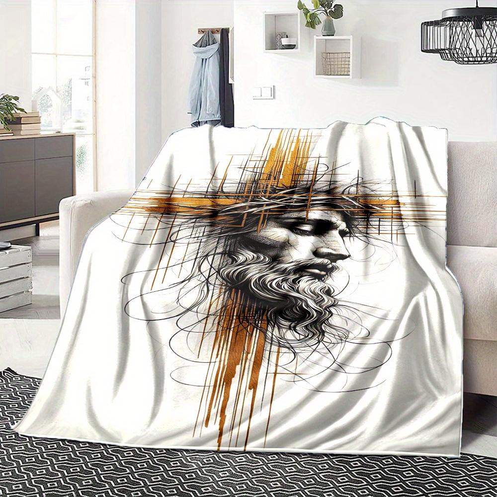 1pc Flannel Blanket, Divine,Jesus,God Pattern Printed Blanket, Sofa Bed Sofa Car Office Camping Travel Warm And Comfortable Soft Blanket, Fo