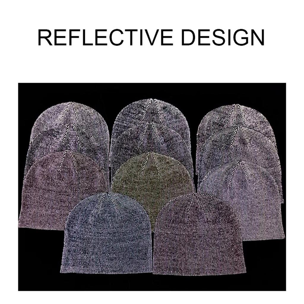 Reflective Knitted Hat for Men Women Winter Sport Unisex Cuffed Warm Winter Hat Windproof Cycling Hat for Skiing Cycling