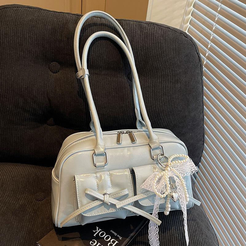 2025 new French ballet style bow sweet cool underarm Boston bag large capacity casual temperament shoulder bag