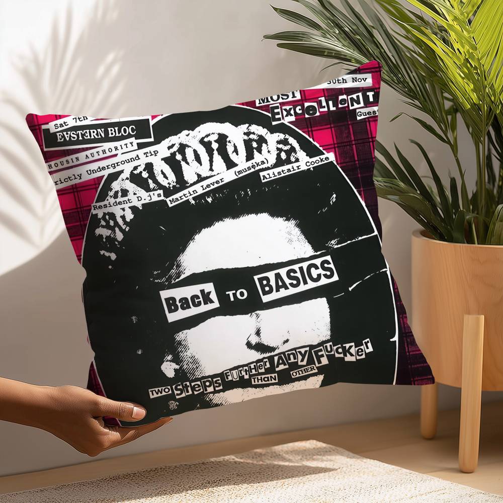 S-Sex P-Pistols Rock Band Pillow Case Square Double‑Sided Print Cushion Case For Sofa Home Bedchamber Decor Gift