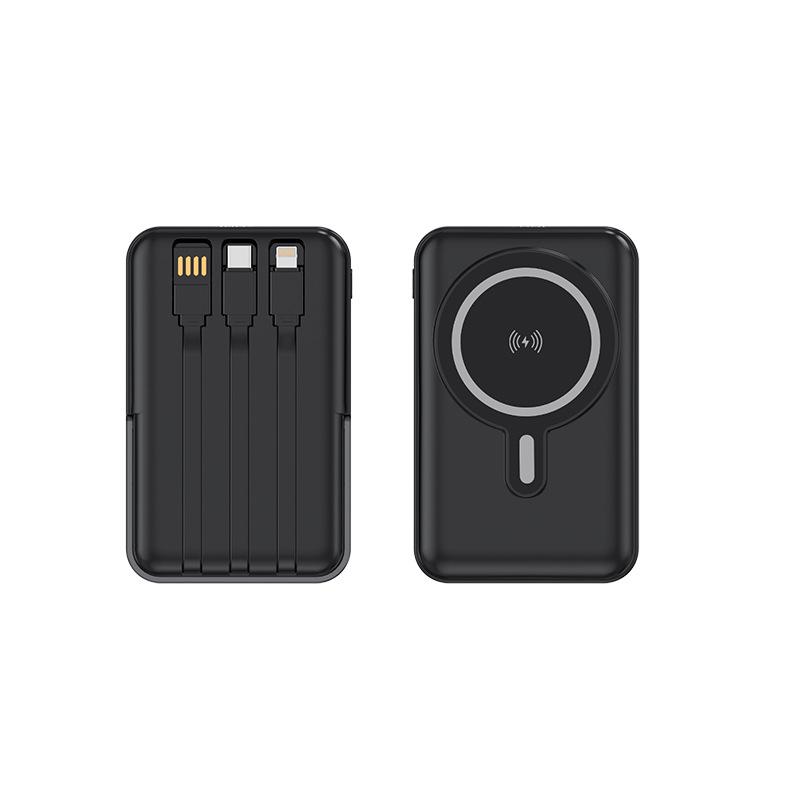 3C Certified Wireless Magnetic Power Bank: 15W PD, Strong Magnet, Built-in Triple Cables & Stand, Ideal for Air Travel.