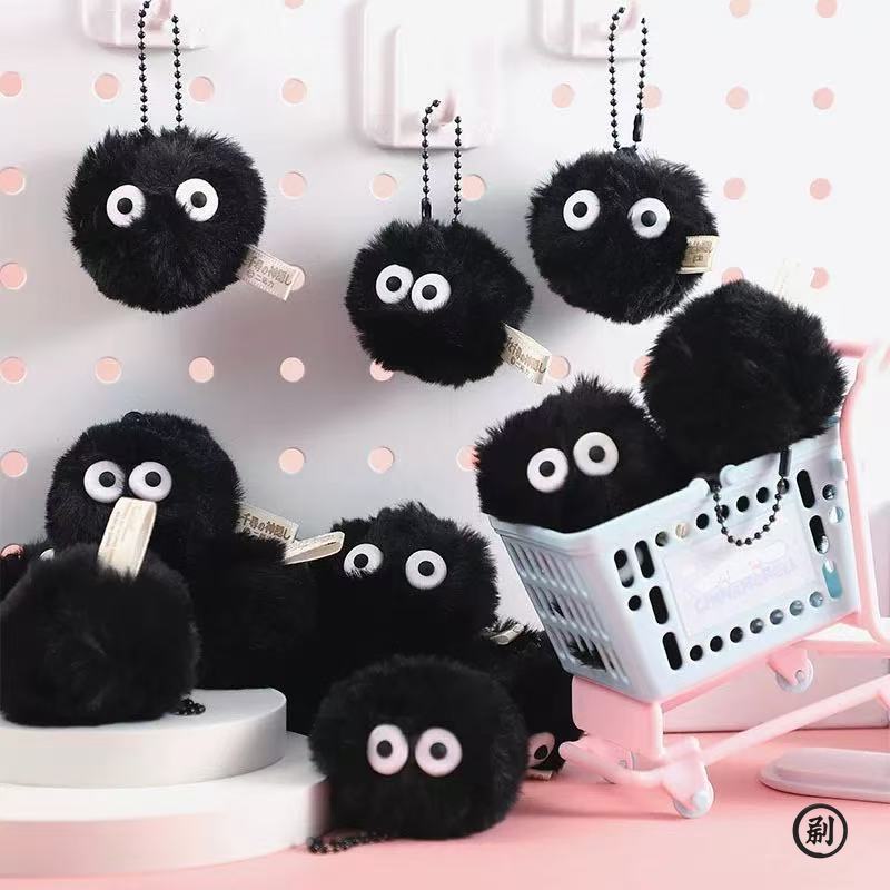 5PCS Or 10PCS Pet Toy Coal Ball Figurines Keychains Accessories Cute Plush Black Coal Ball Cartoon Bag Pendants