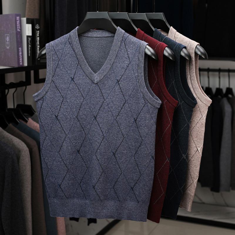 Gilet lavorato a maglia da uomo casual da lavoro a V senza maniche
