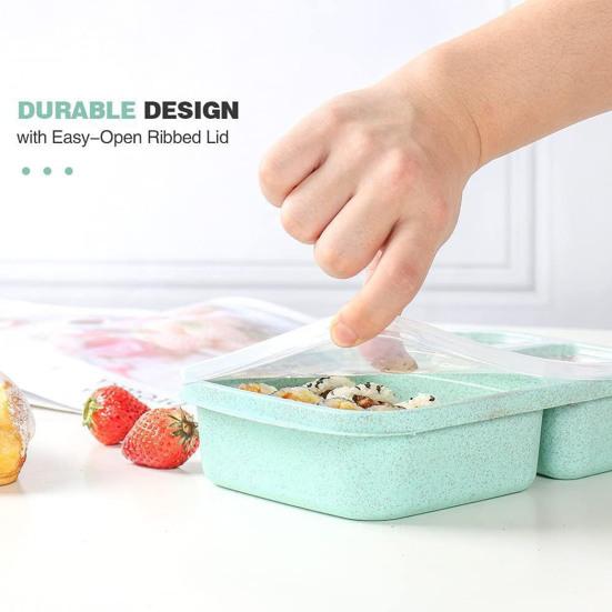 4Pcs Divided Lunch Box 4-Compartment Snack Container with Lid BPA-Free Reusable Stackable Meal Prep Box for Work Travel Picnic