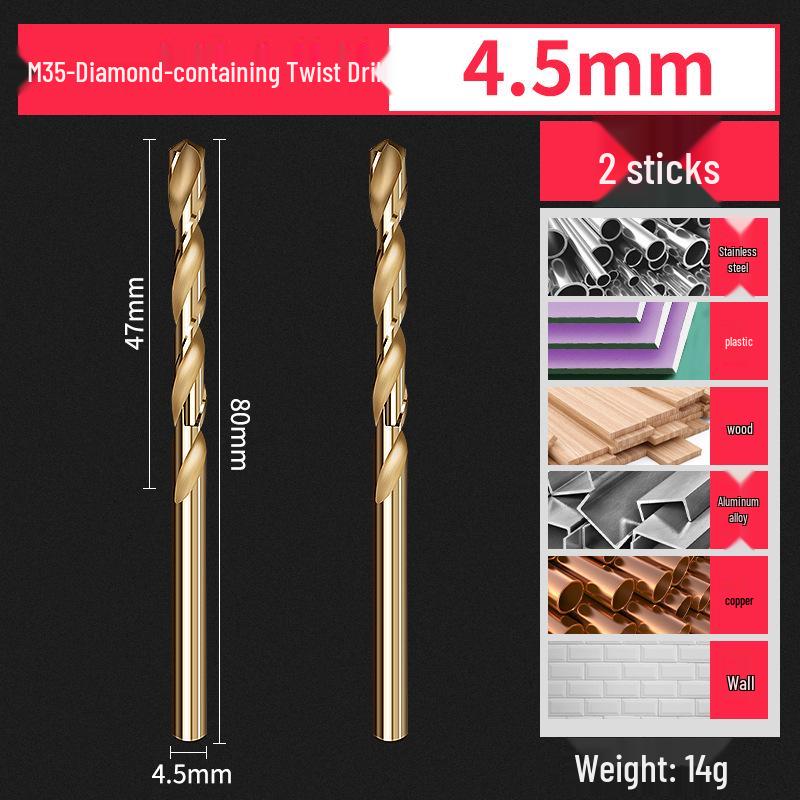 Cobalt-Enhanced Extended Length Twist Drill Bit Set - Super Hard Stainless Steel Alloy, 4.2mm.