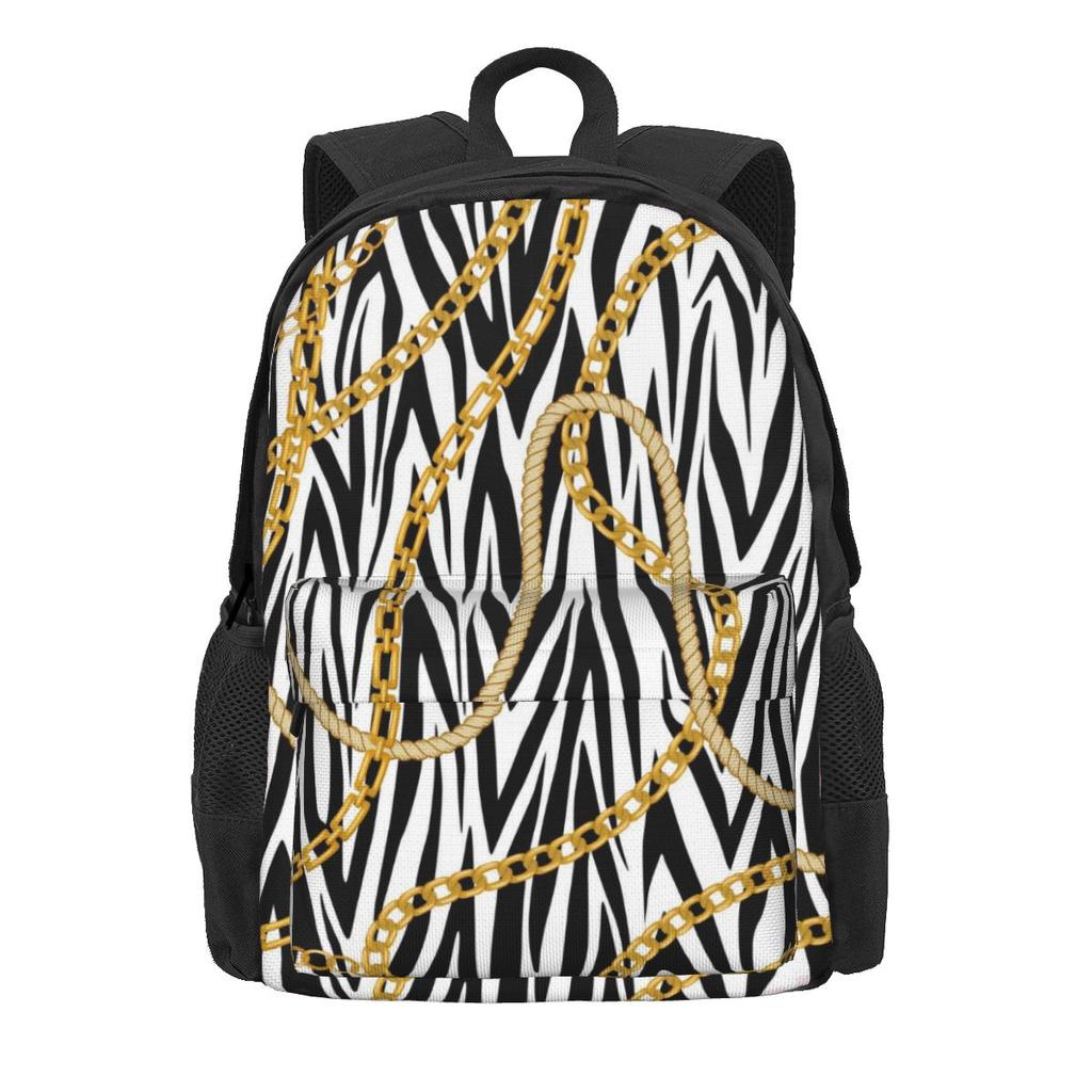 Gold Chains Backpack Teen Palm Leaf Print Large Backpacks Polyester Funny School Bags Camping Colorful Rucksack