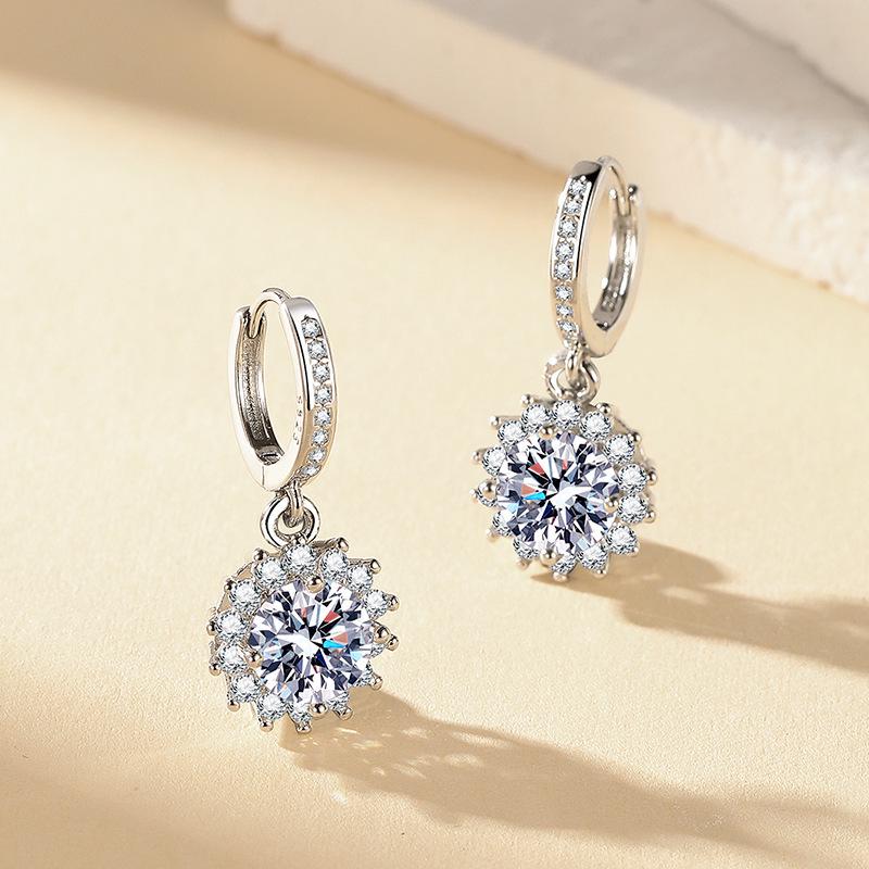 Sunflower Design White Gold Plated Earrings for Women