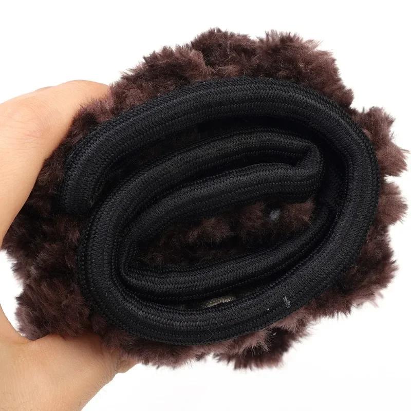 Car Steering Wheel Cover Gearshift Handbrake Cover Protector Decoration Winters Warm Thick Plush Collar Soft  Non Slip Women Man