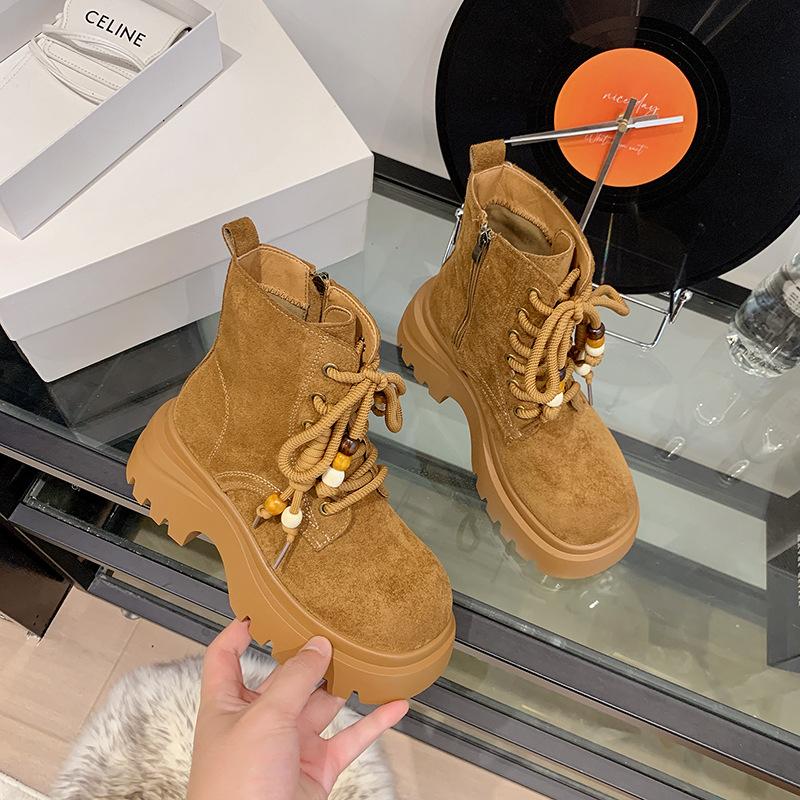 Short Boots Children's 2025 Autumn New Retro Thick-soled Beaded Straps Short Boots Soft-soled Fashion Matte Martin Boots