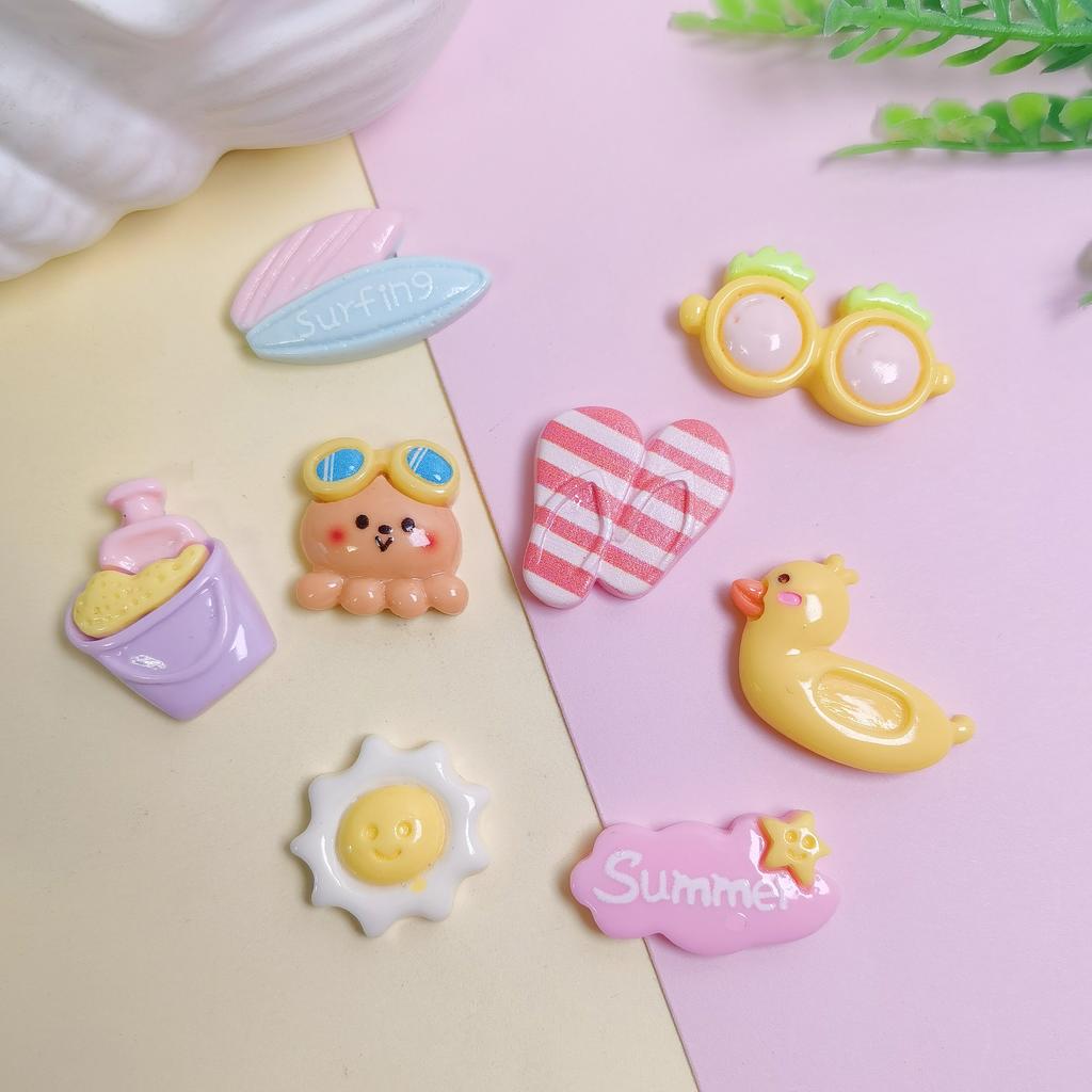 100pcs Cute Summer Beach Mini Duck Castle Shell Flatback Resin Cabochons Fit Hair Bow Center Kawaii DIY Decor Hair Accessories