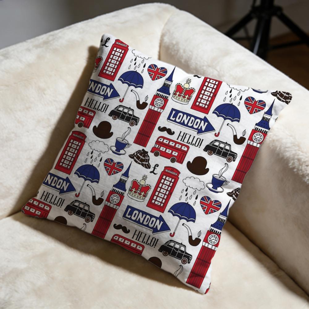 England Printed Cushion Cover Soft Decorative Pillow Case Suitable for Bedroom Sofa Car Travel Use