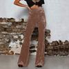 Women Flared Pants Elastic High Waist Solid Color Wide Leg Trousers Hip Lifted Velvet Vacation Work Pants Daily Wear