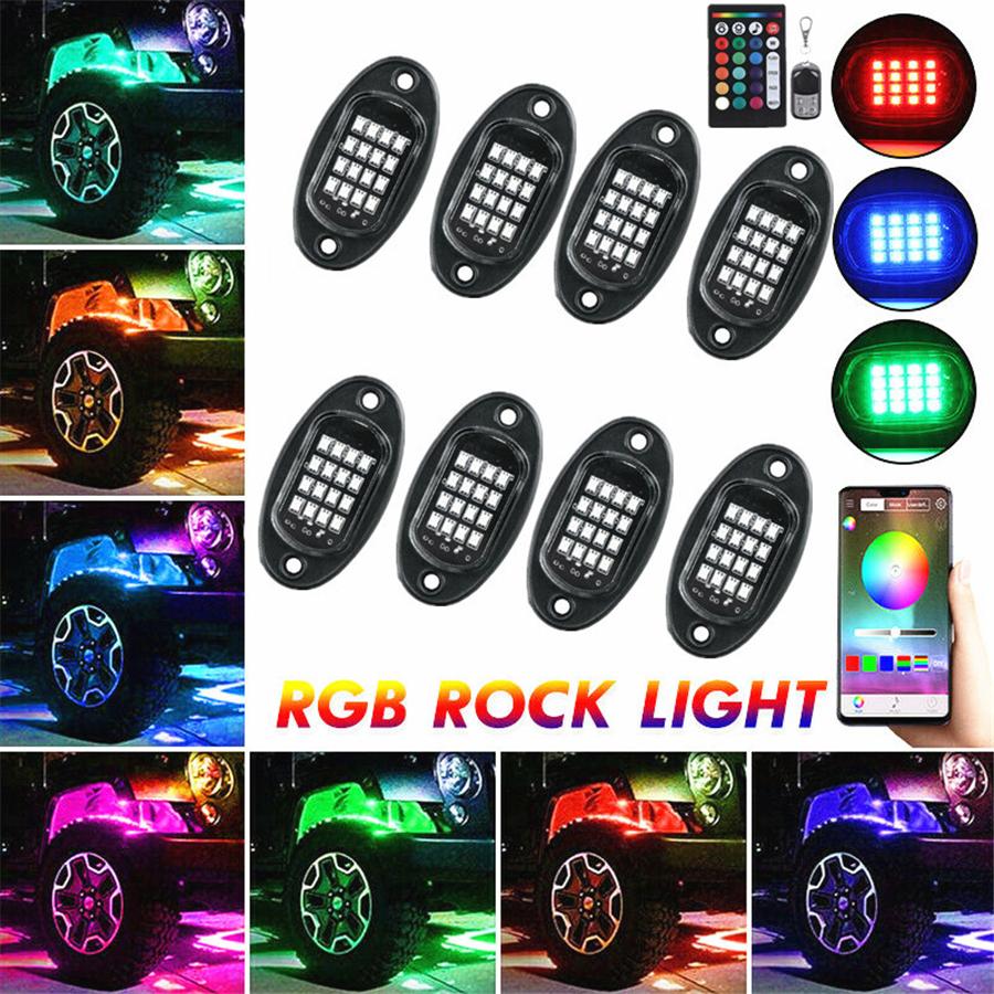 8PCS Underbody RGB LED Neon Light Atmosphere Bluetooth App Dual Remote Control