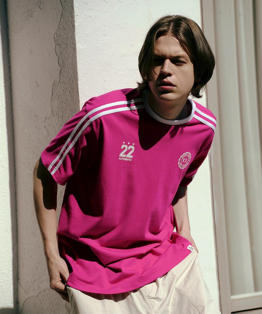 THE GREEN LAB Soccer Football Color Block Short Sleeve T-Shirt [Pink]