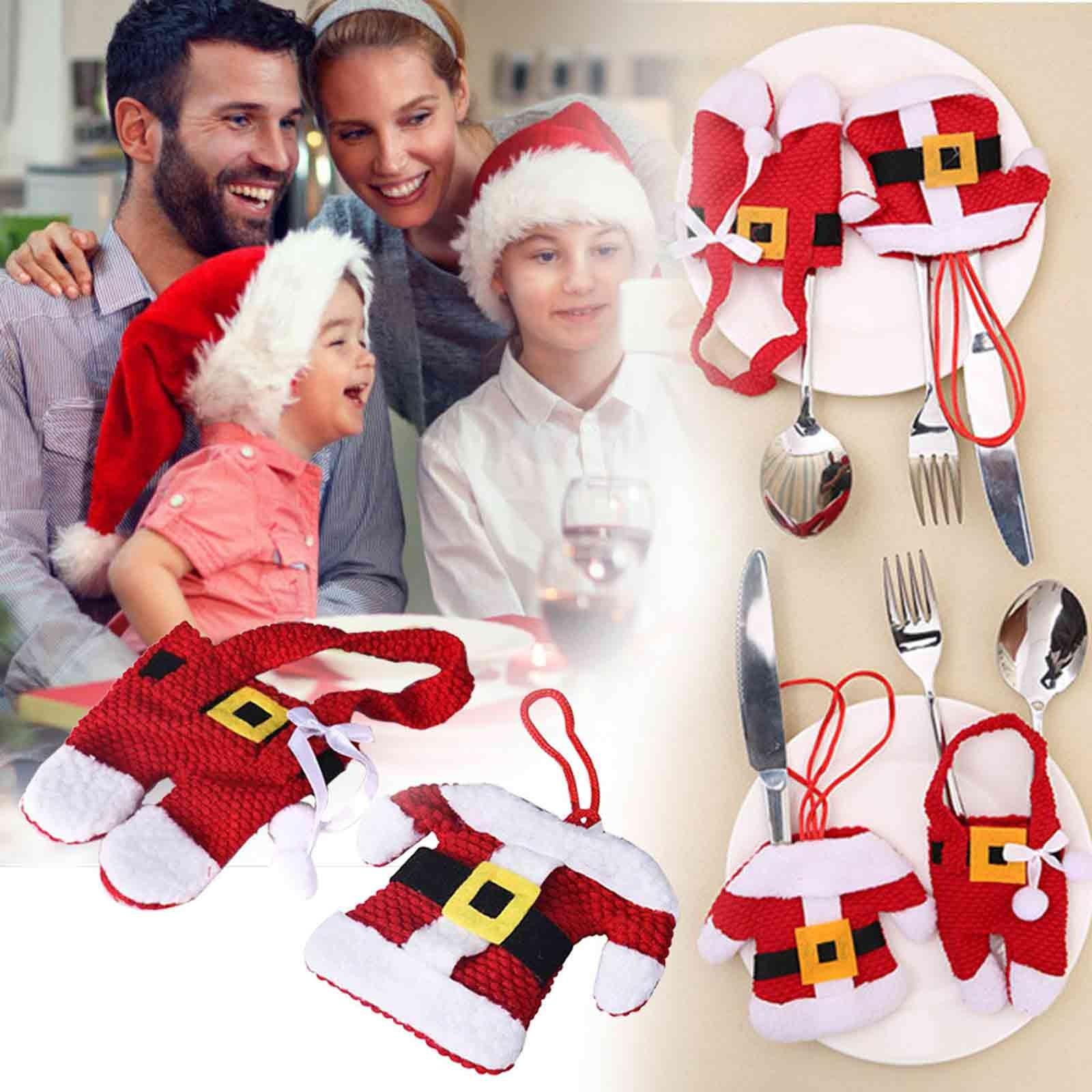 

Рождественские украшения Санта держатели для столовых приборов кармашки декор для ужина, 1 пара наборов столовых приборов, One Size