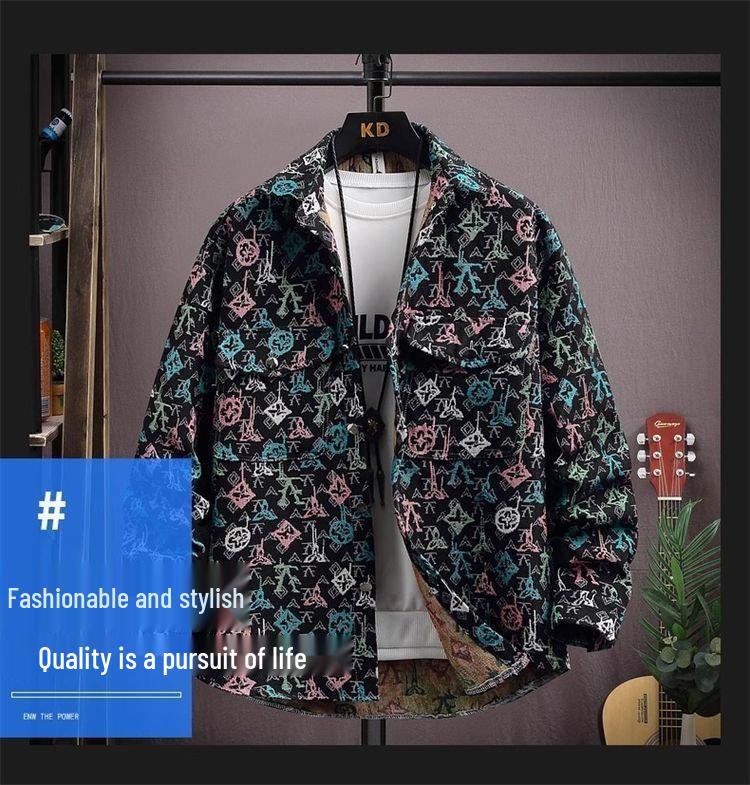 Men's Plus Size Retro Floral Long Sleeve Lightweight Jacket