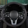 Car Steering Wheel Cover Premium Leather Stitched with Breathable Mesh Fabric FIt for 14.5-15 Inch All Seasons Universal