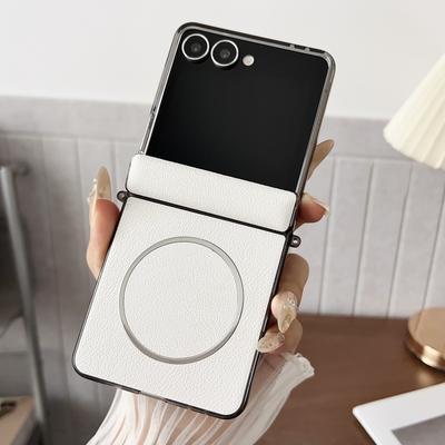 Magnetische Lederhülle für Samsung Galaxy Z Flip 7 mit Magsafe-Scharnierschutz, stoßfester Schutzhülle für kabelloses Laden